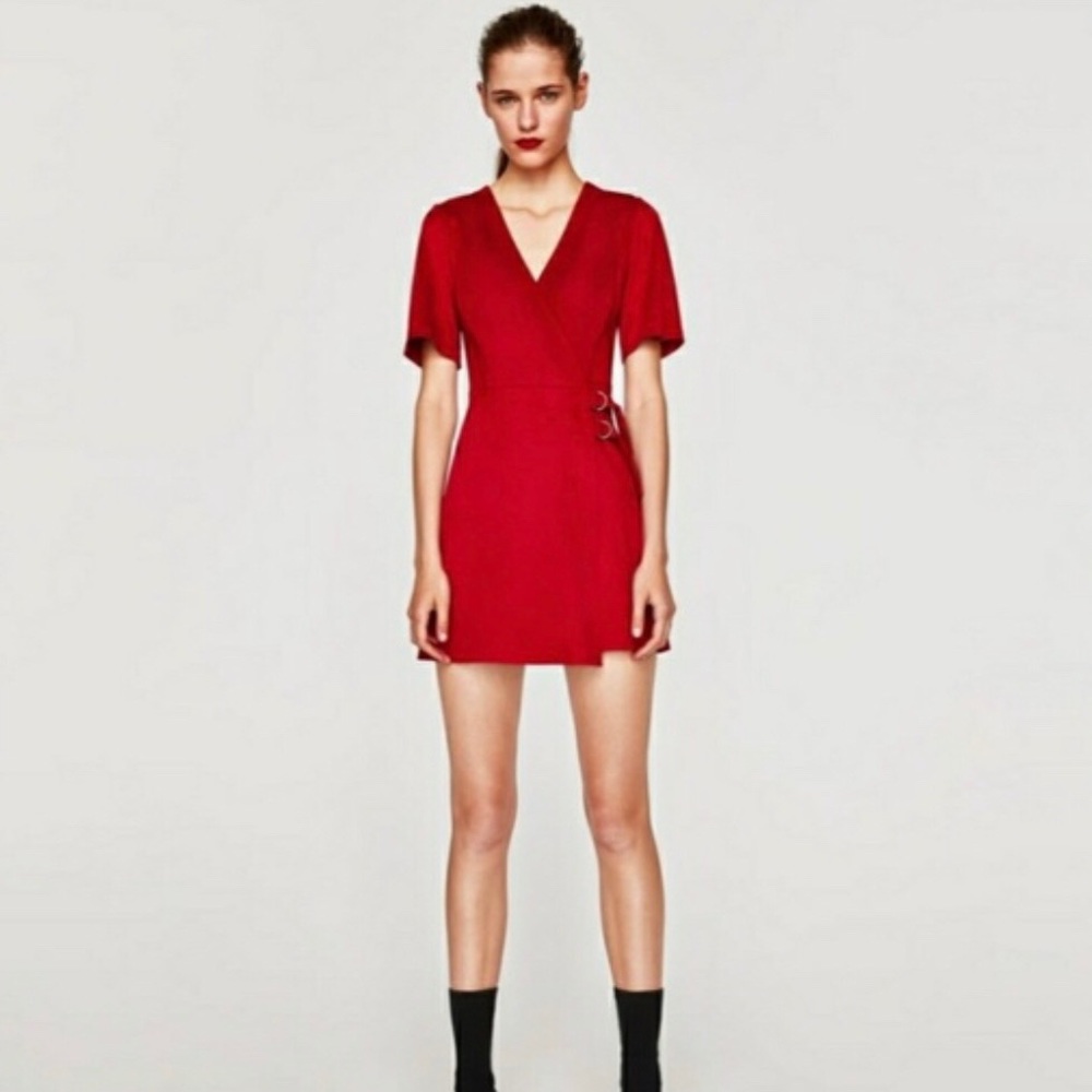 NWOT Zara Red Faux Suede Wrap Dress